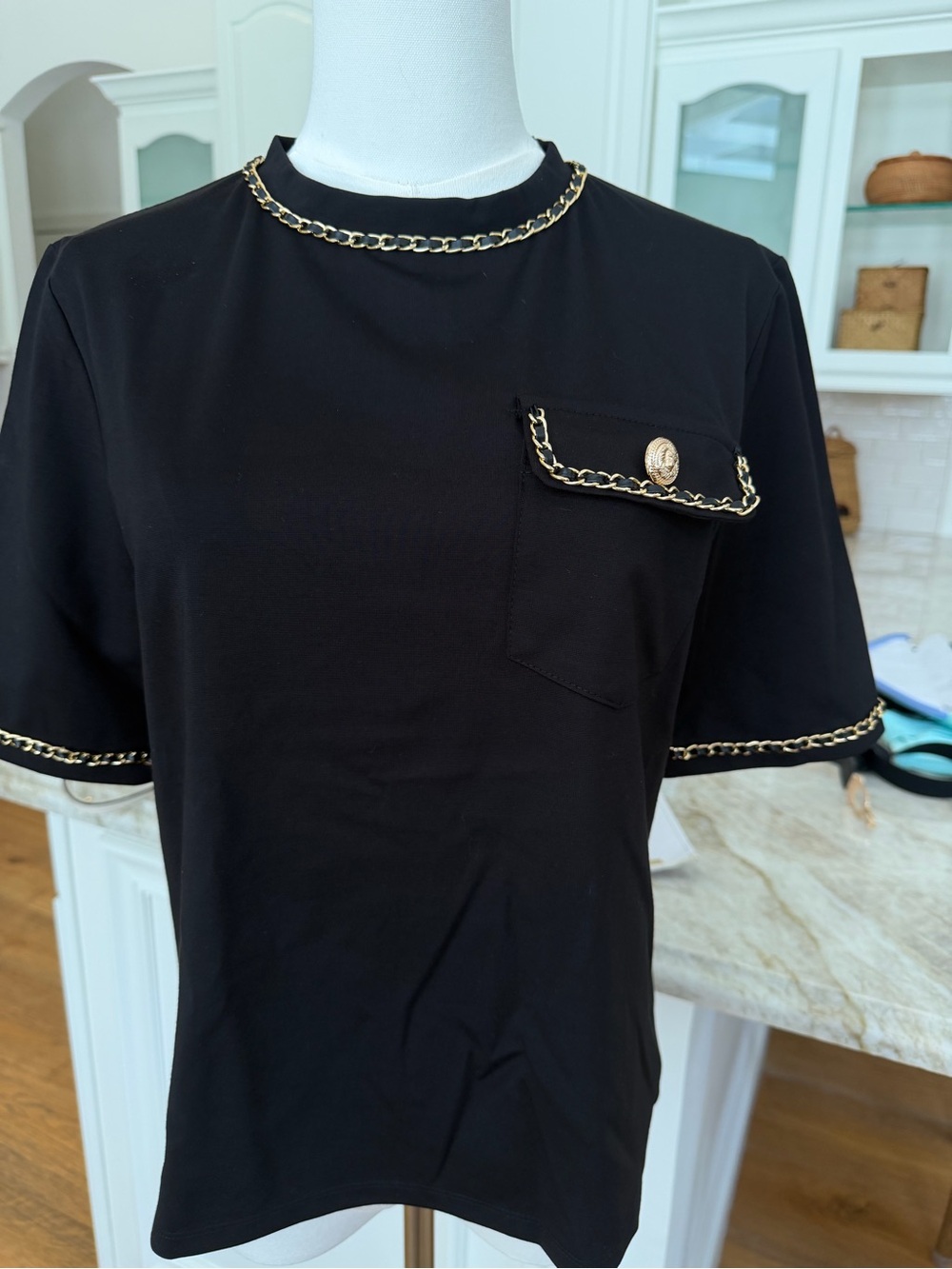 Classic Black Chain-Trim Shirt